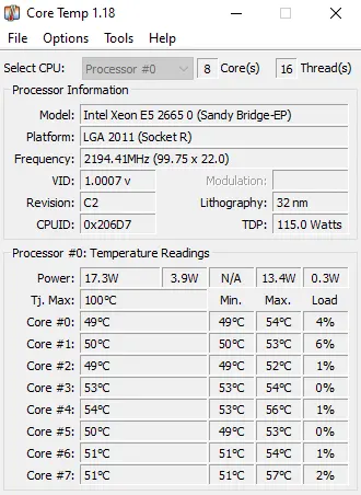 Kiểm tra nhiệt độ cpu bằng phần mềm CoreTemp64